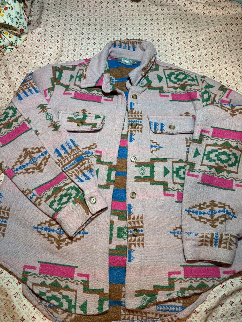 Blue B Collection Aztec Shacket Women’s Small Pink Western Southwest Button Shir